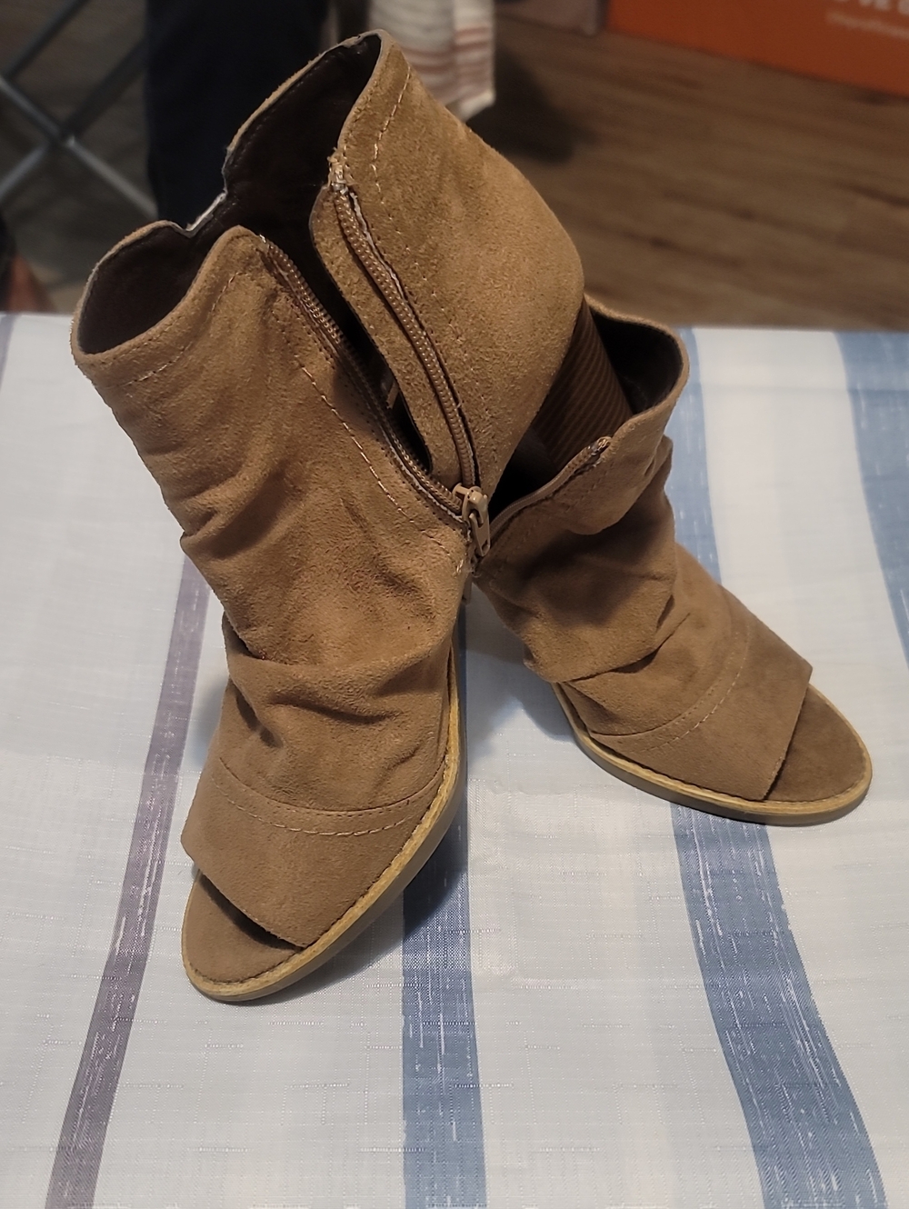 White Mountain Tan Open-Toe Slouch Ankle Boots